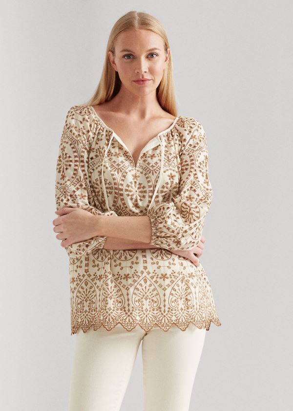 Tops Ralph Lauren Mujer Beige / Marrom - Eyelet Elbow-Sleeve - TVBZN4263